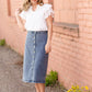 Button Front Denim Midi Skirt Skirts