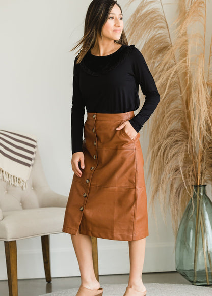 Button Front Faux Leather Midi Skirt - FINAL SALE Skirts