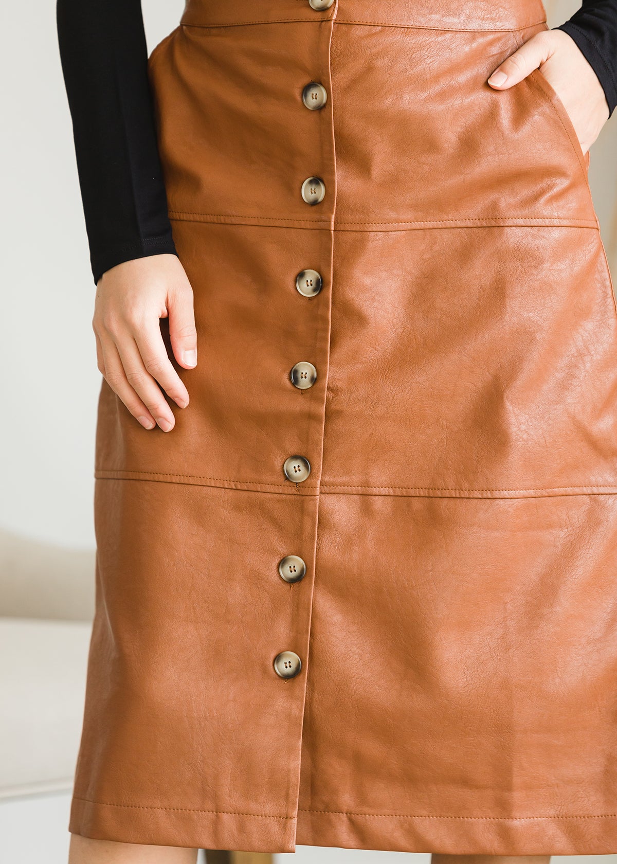 Button Front Faux Leather Midi Skirt - FINAL SALE Skirts