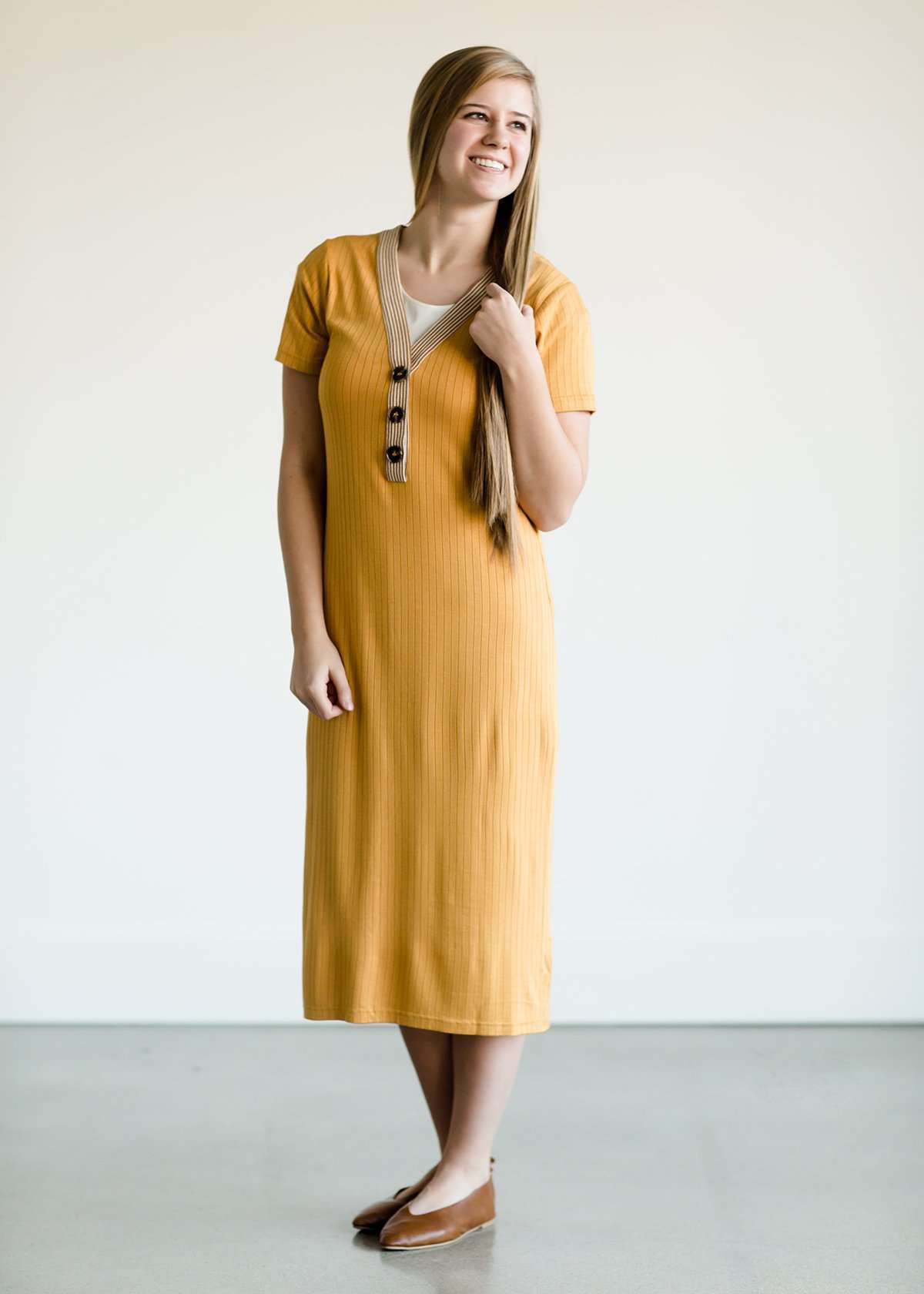 Button Front Ribbed Dress Women's Modest Button Front Ribbed Midi Dress | Inherit Clothing ...