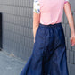 Button Front Stretch Waist Denim Midi Skirt - FINAL SALE Skirts