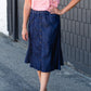 Button Front Stretch Waist Denim Midi Skirt - FINAL SALE Skirts