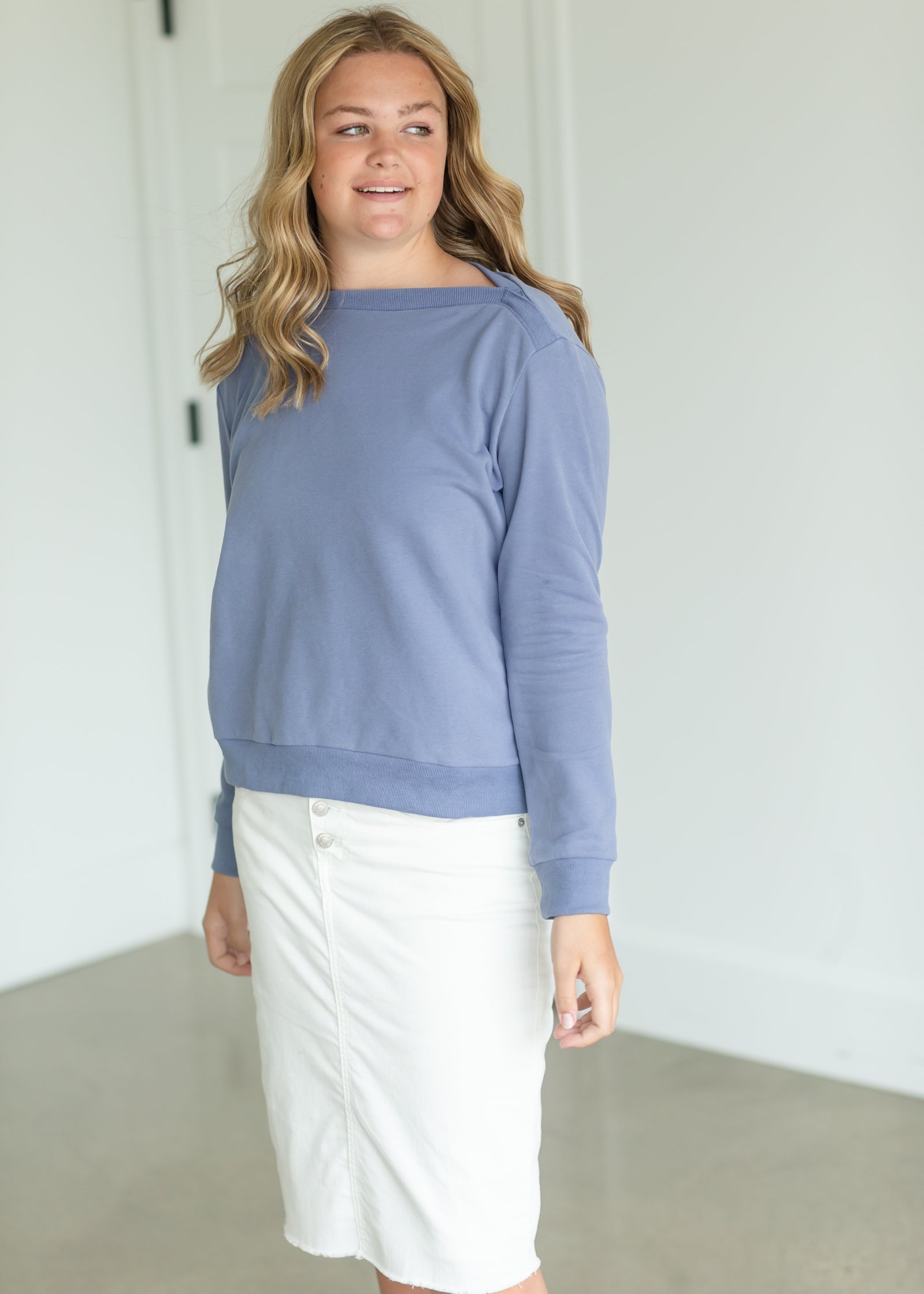 Button Neck Sweatshirt - FINAL SALE Tops