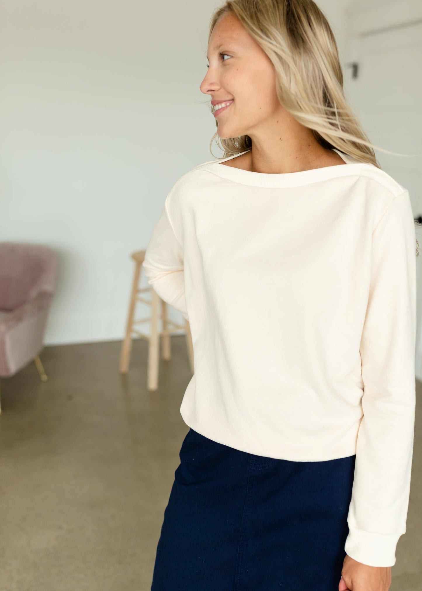 Button Neck Sweatshirt - FINAL SALE Tops