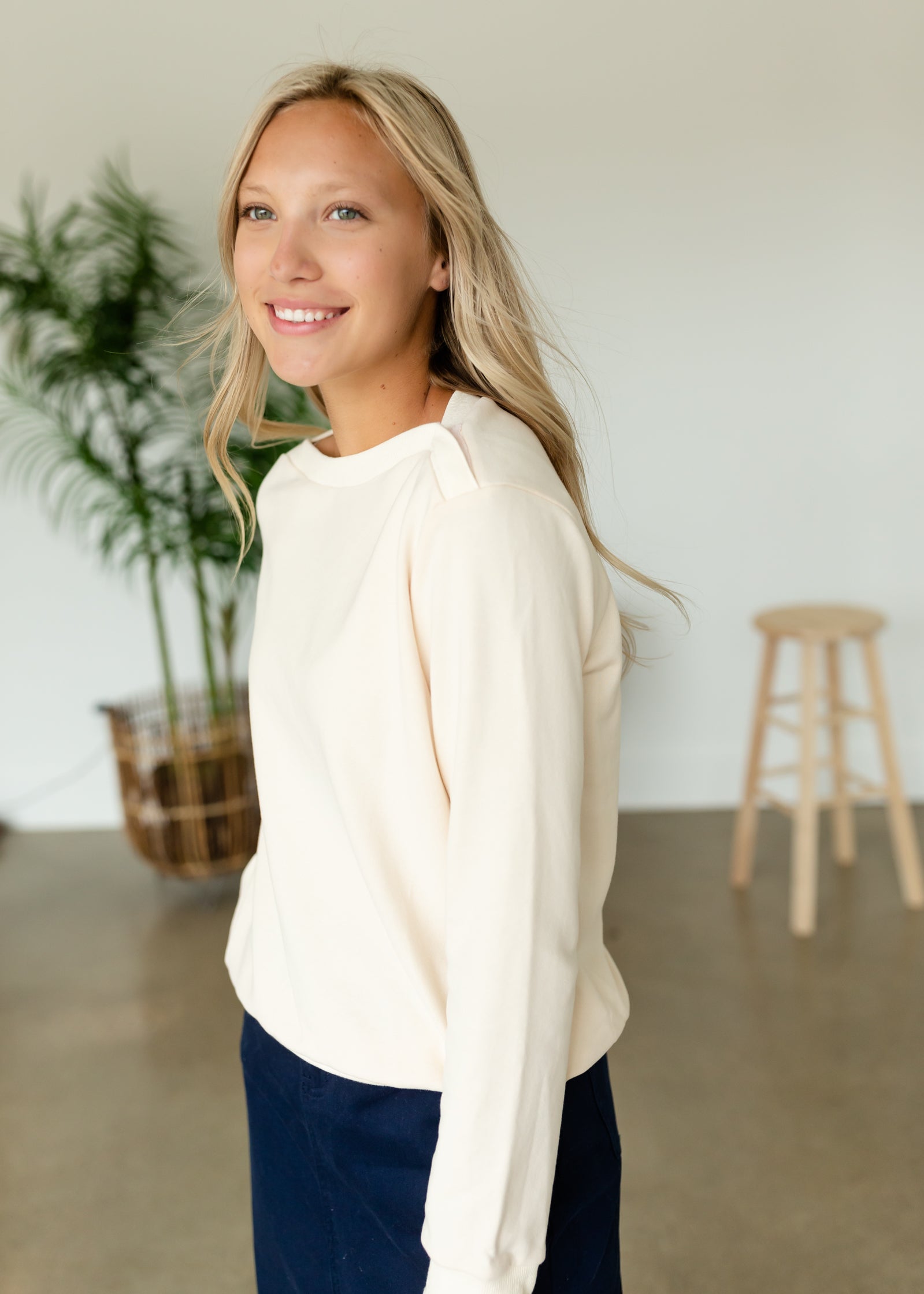 Button Neck Sweatshirt - FINAL SALE Tops