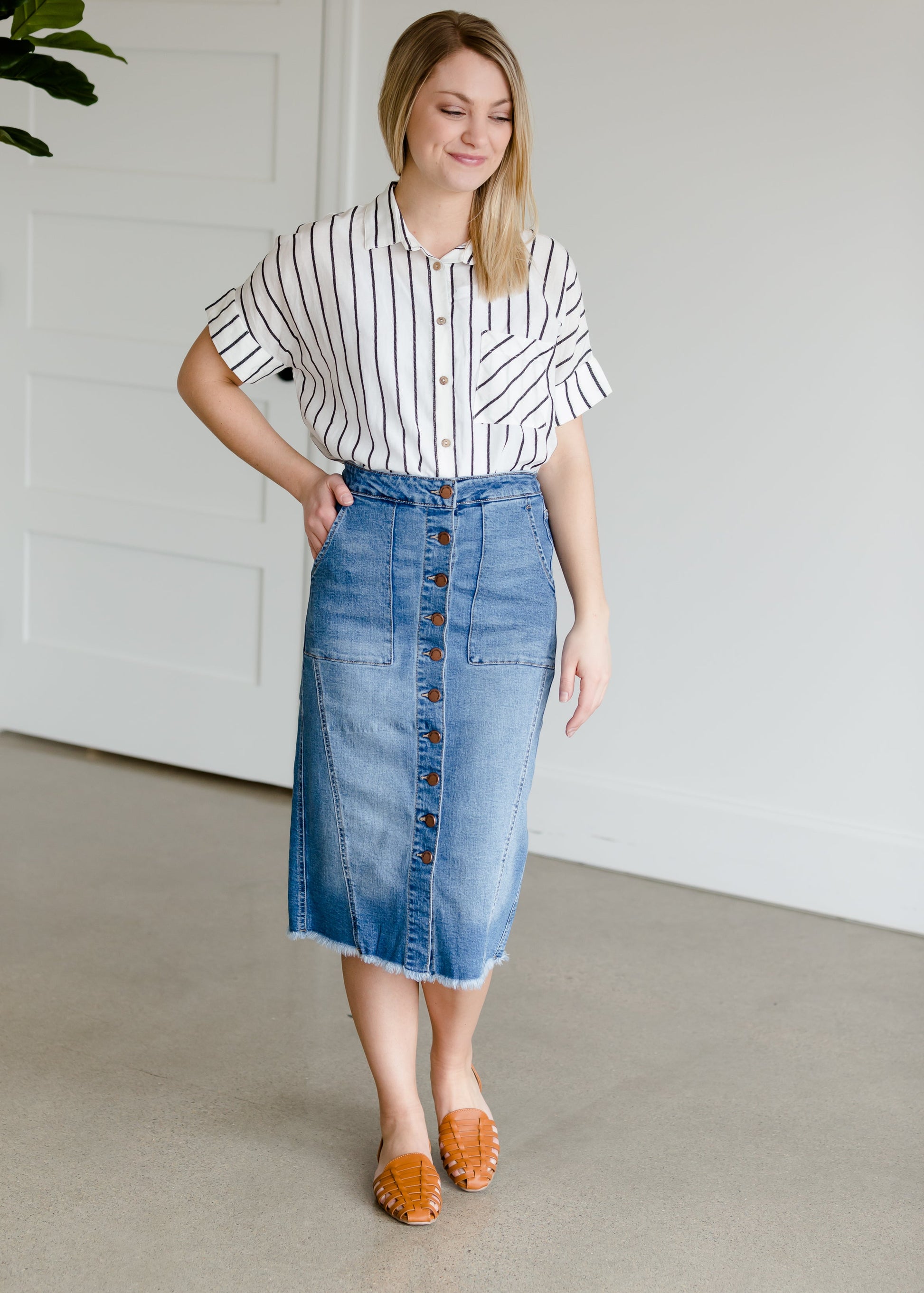 Button Patch Pocket Denim Jean Skirt Skirts