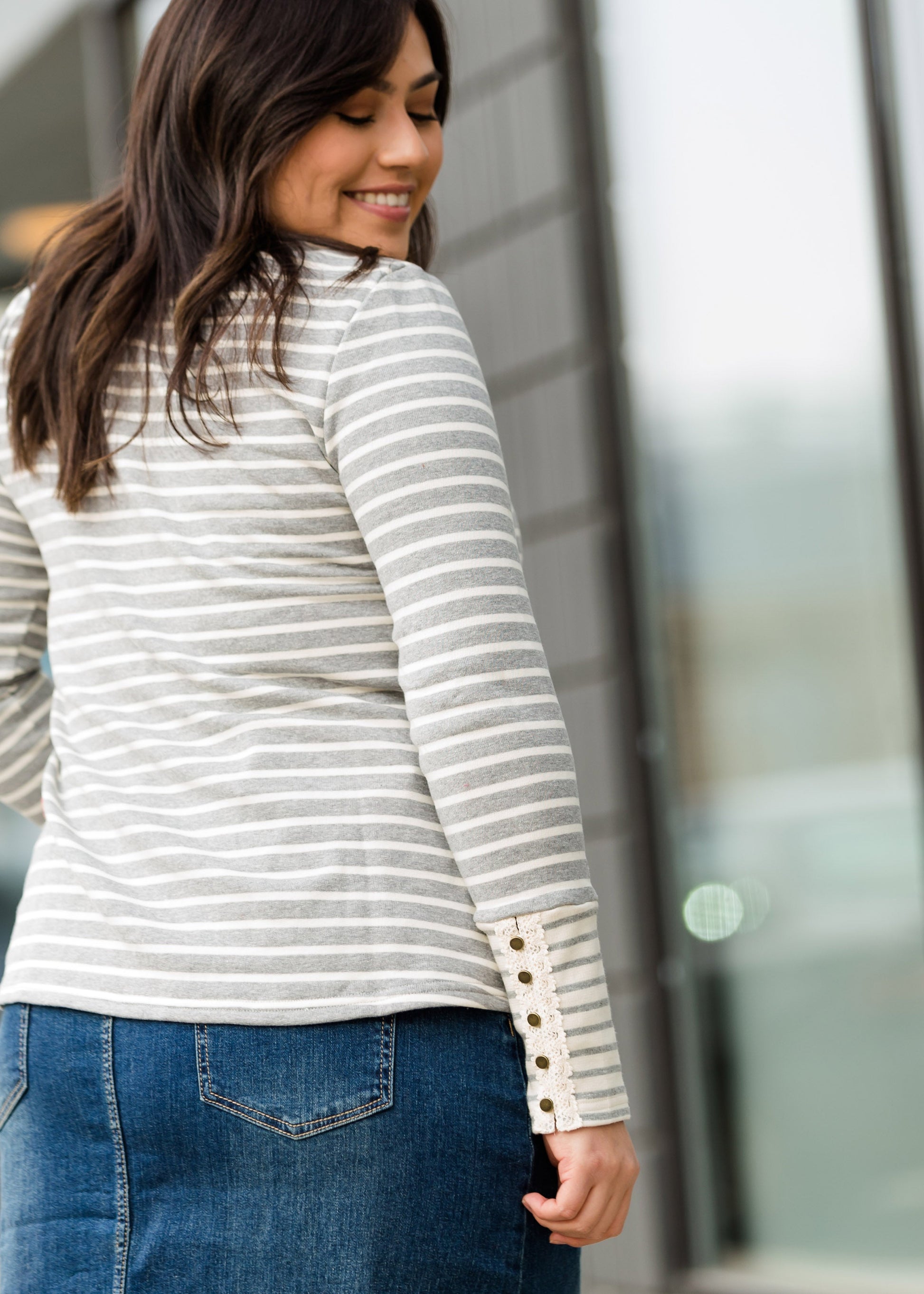 Button Sleeve Striped Sweater - FINAL SALE Tops