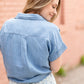Button Up Chambray Short Sleeve Tie Front Shirt Tops