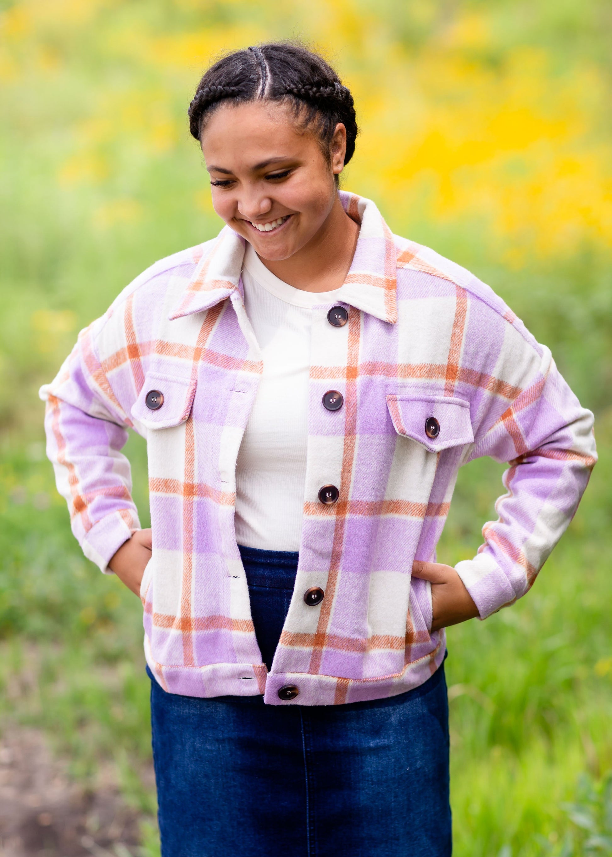 Button Up Lavender Shacket with Pockets Tops