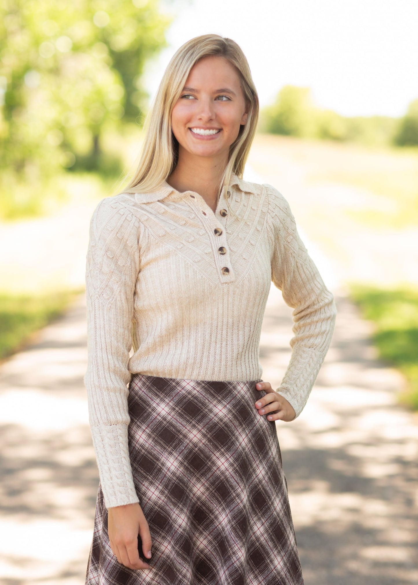 Button Up Long Sleeve Oatmeal Sweater Tops