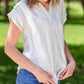 Button Up Oversized Striped Short Sleeve Top - FINAL SALE Tops