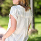 Button Up Oversized Striped Short Sleeve Top - FINAL SALE Tops