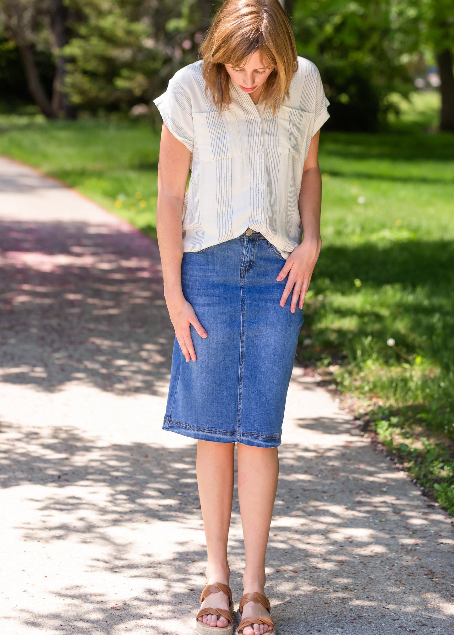 Button Up Oversized Striped Short Sleeve Top - FINAL SALE Tops