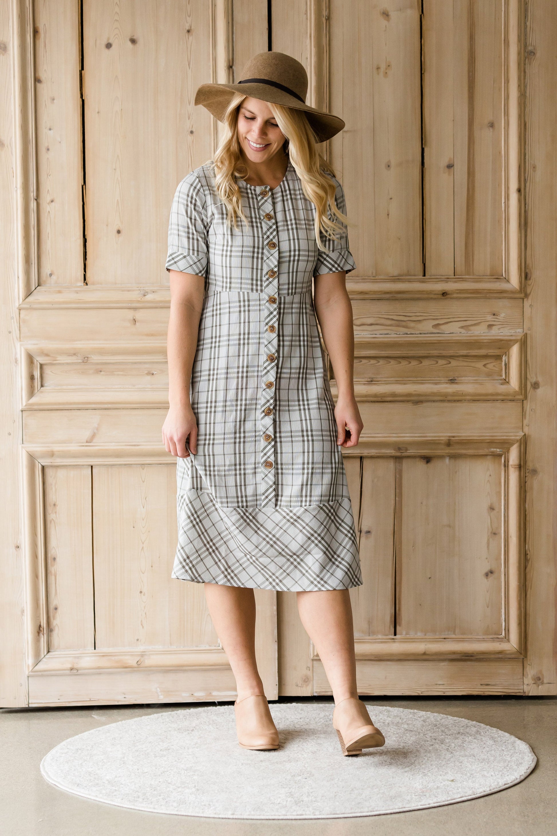 Button Up Plaid 1/2 Sleeve Midi Dress - FINAL SALE Dresses