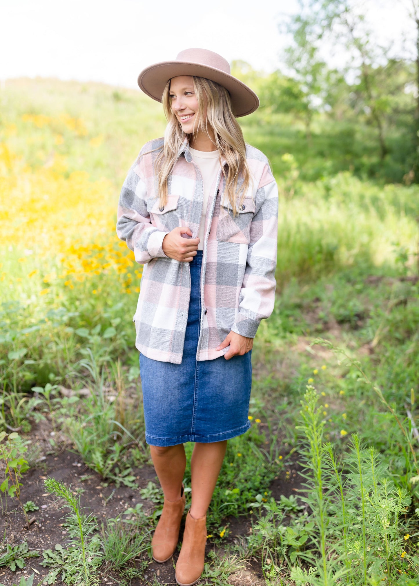 Button Up Plaid Shacket Tops