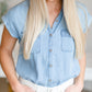 Button Up Pocket Chambray Top Tops