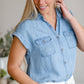 Button Up Pocket Chambray Top Tops
