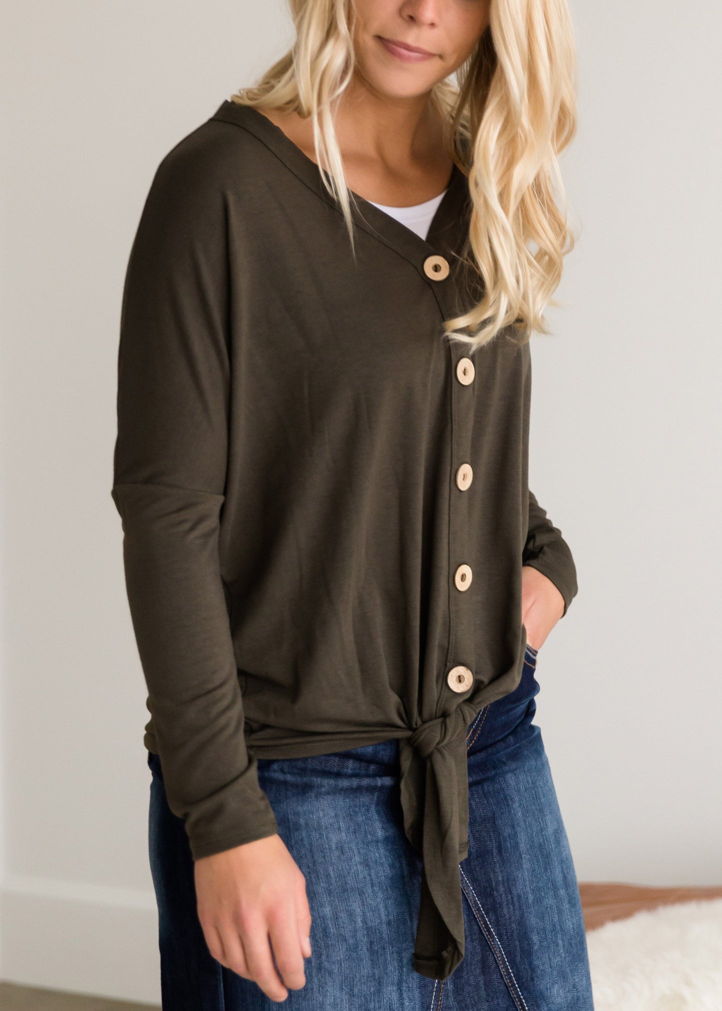 Button Up Tie Front Top - FINAL SALE Tops