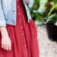 Tank style coral colored faux button midi dress