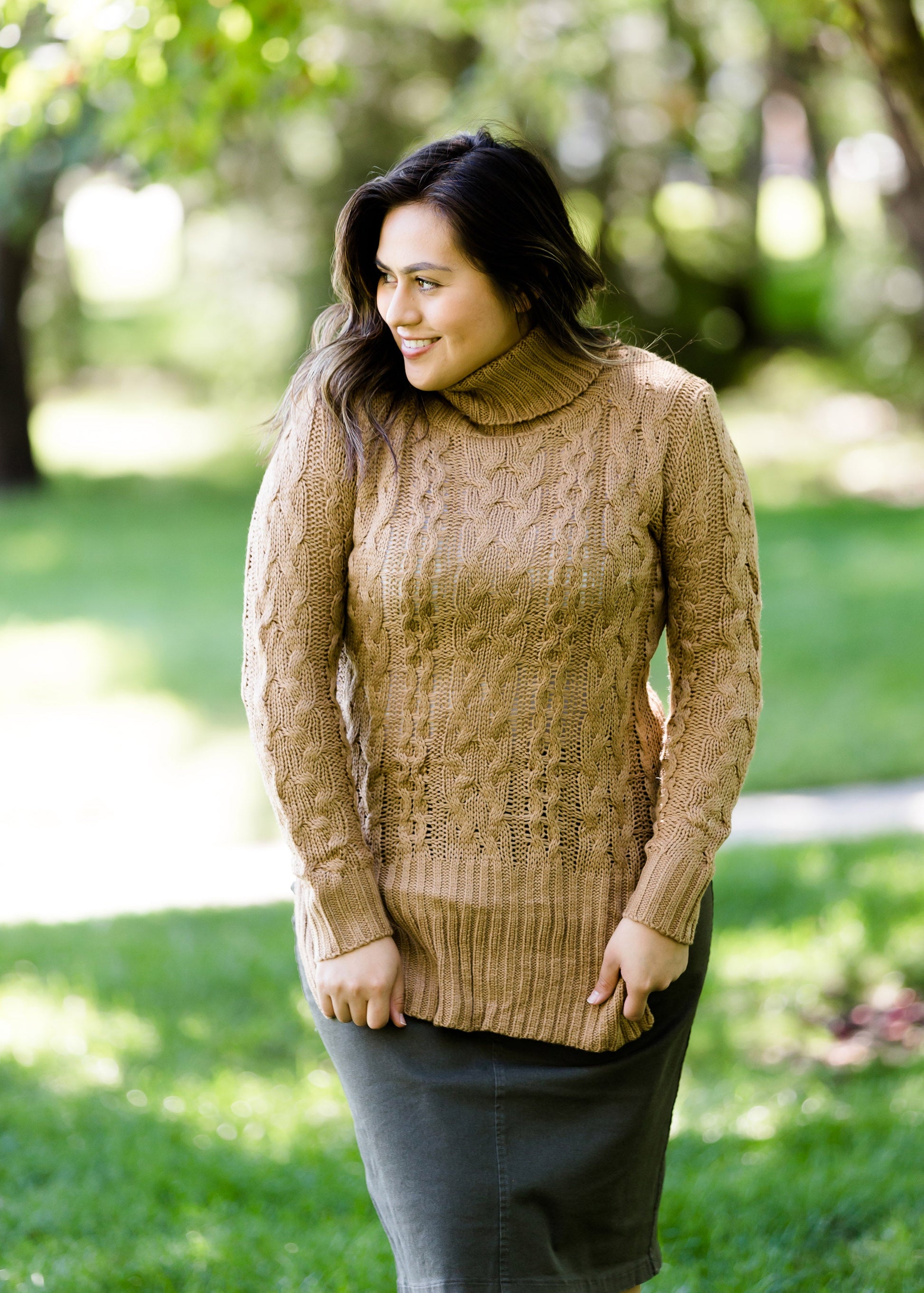 women's cable knit taupe or plum sweater