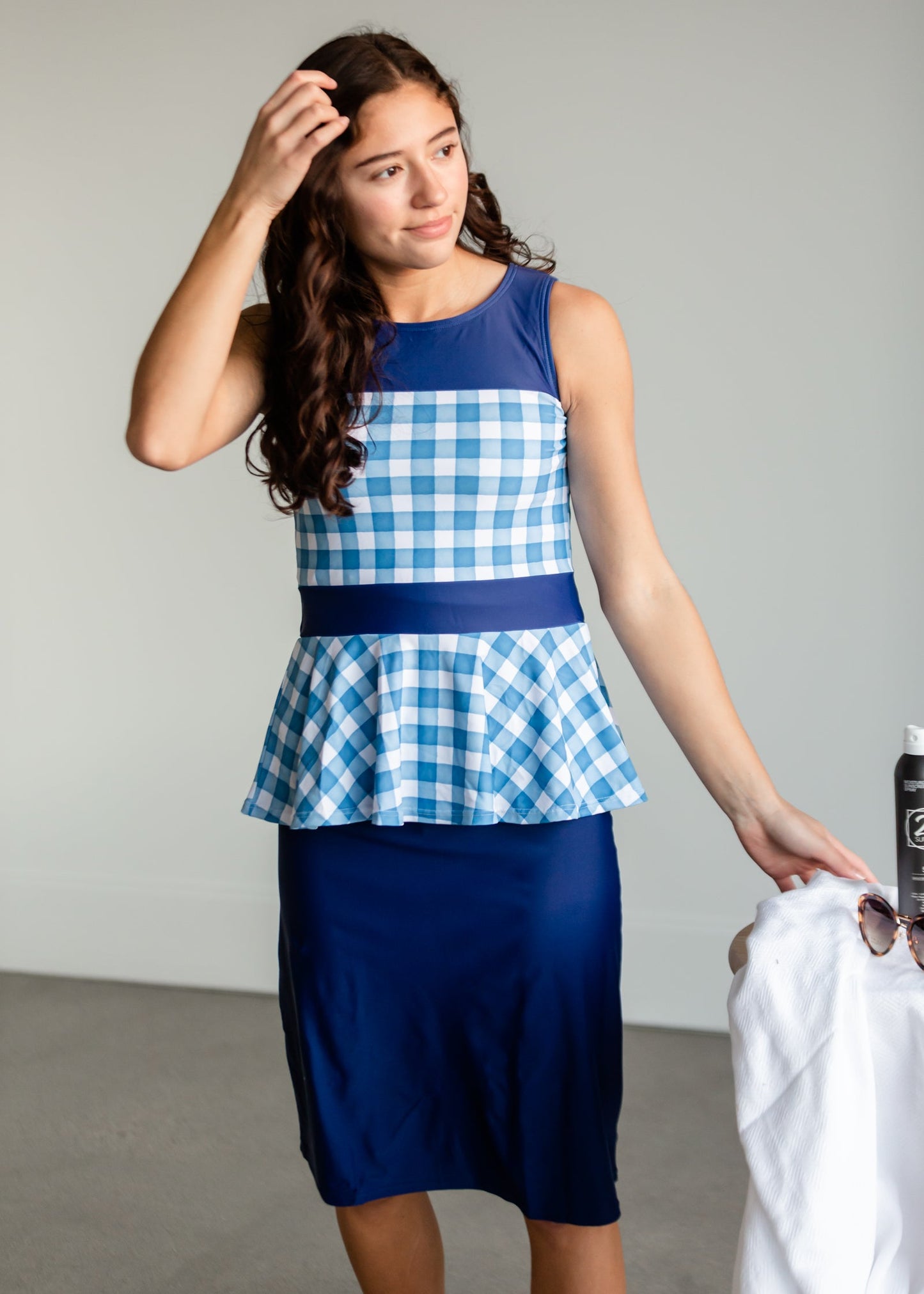 Caley Gingham Peplum Swim Top Tops Inherit - Sheer Beautydent