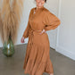 Camel Button Up Crinkle Tiered Midi Dress Dresses Dress Forum