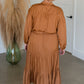 Camel Button Up Crinkle Tiered Midi Dress Dresses Dress Forum