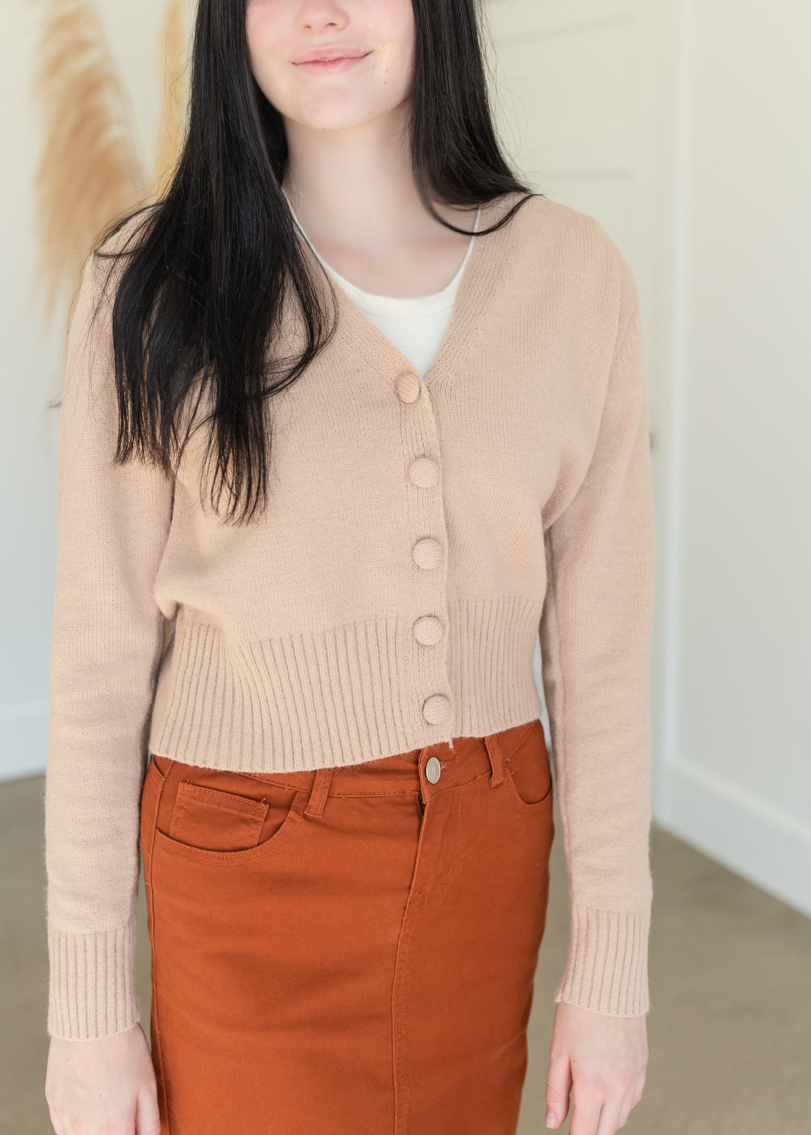 Camel Button Up Knit Sweater Top Tops Polagram + BaeVely