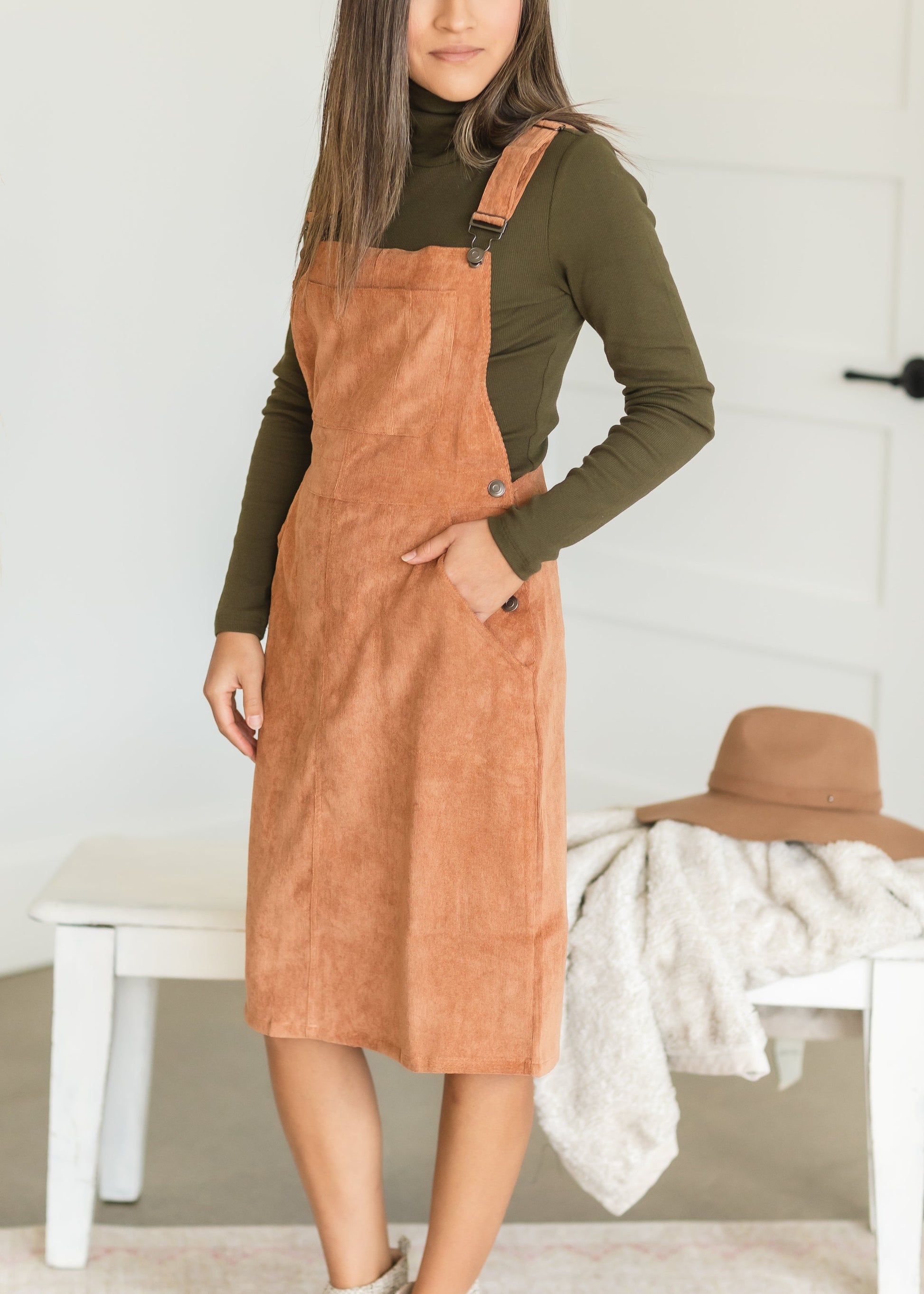 Camel Corduroy Overall Dress Skirts
