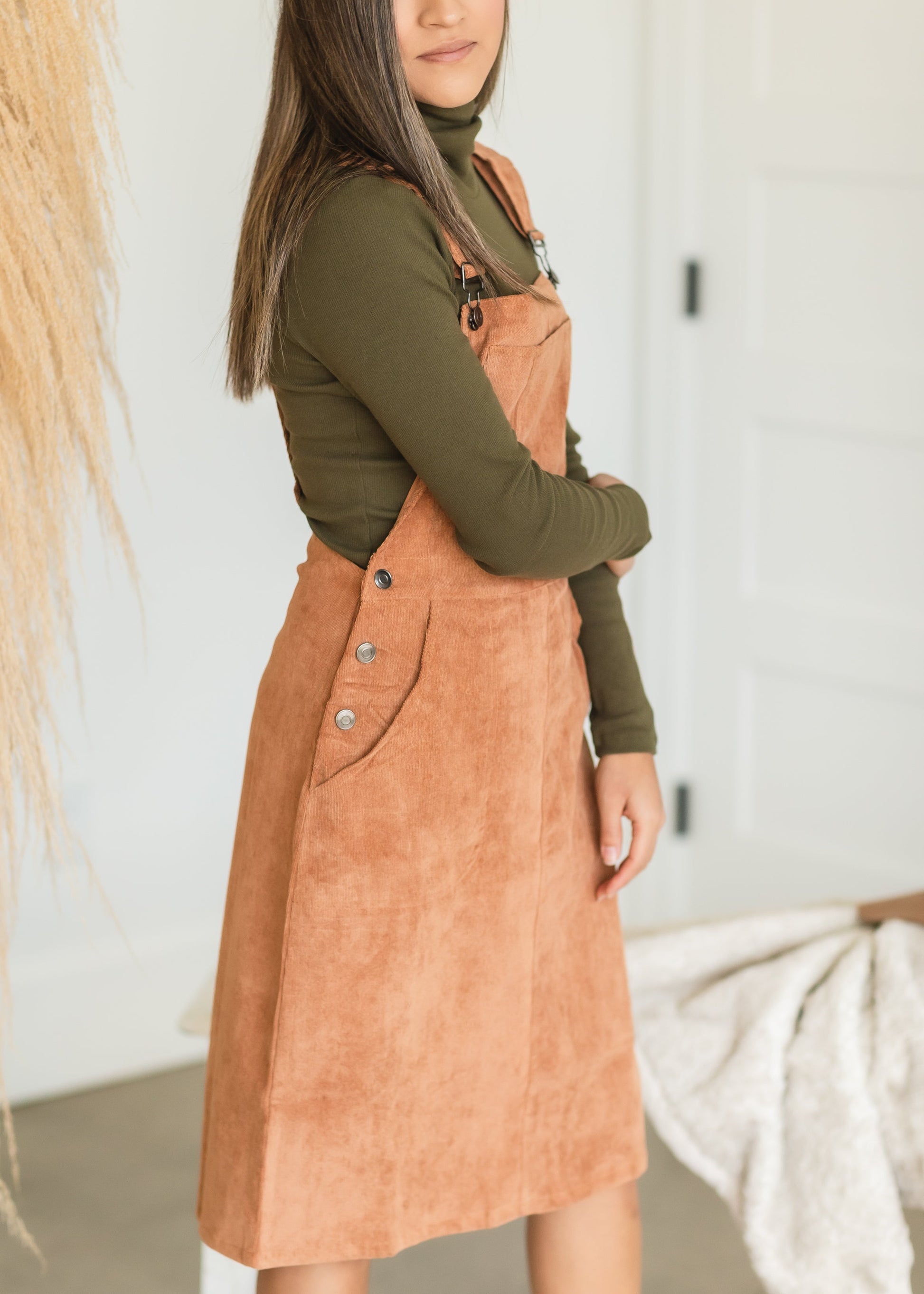 Camel Corduroy Overall Dress Skirts