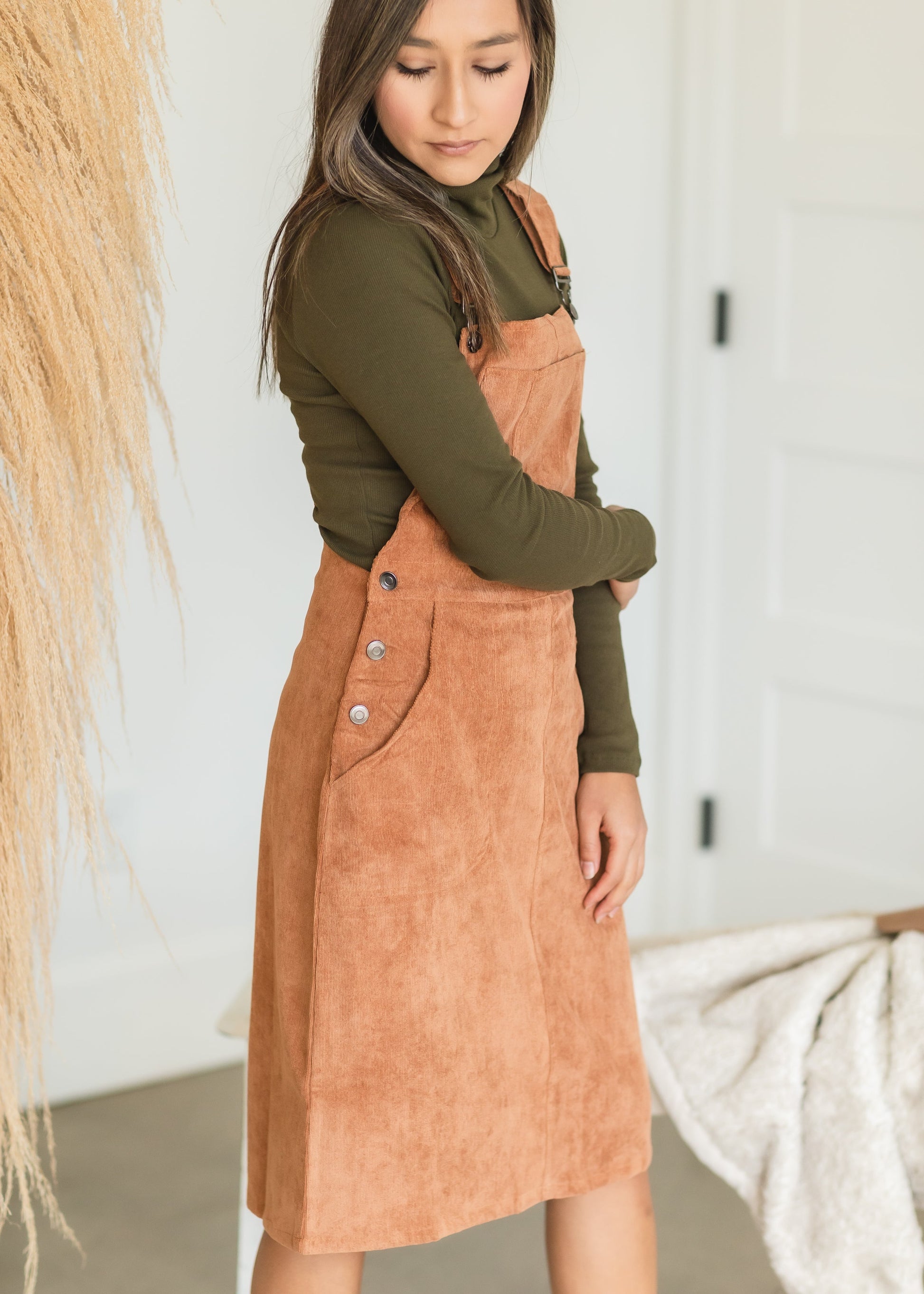 Camel Corduroy Overall Dress Skirts