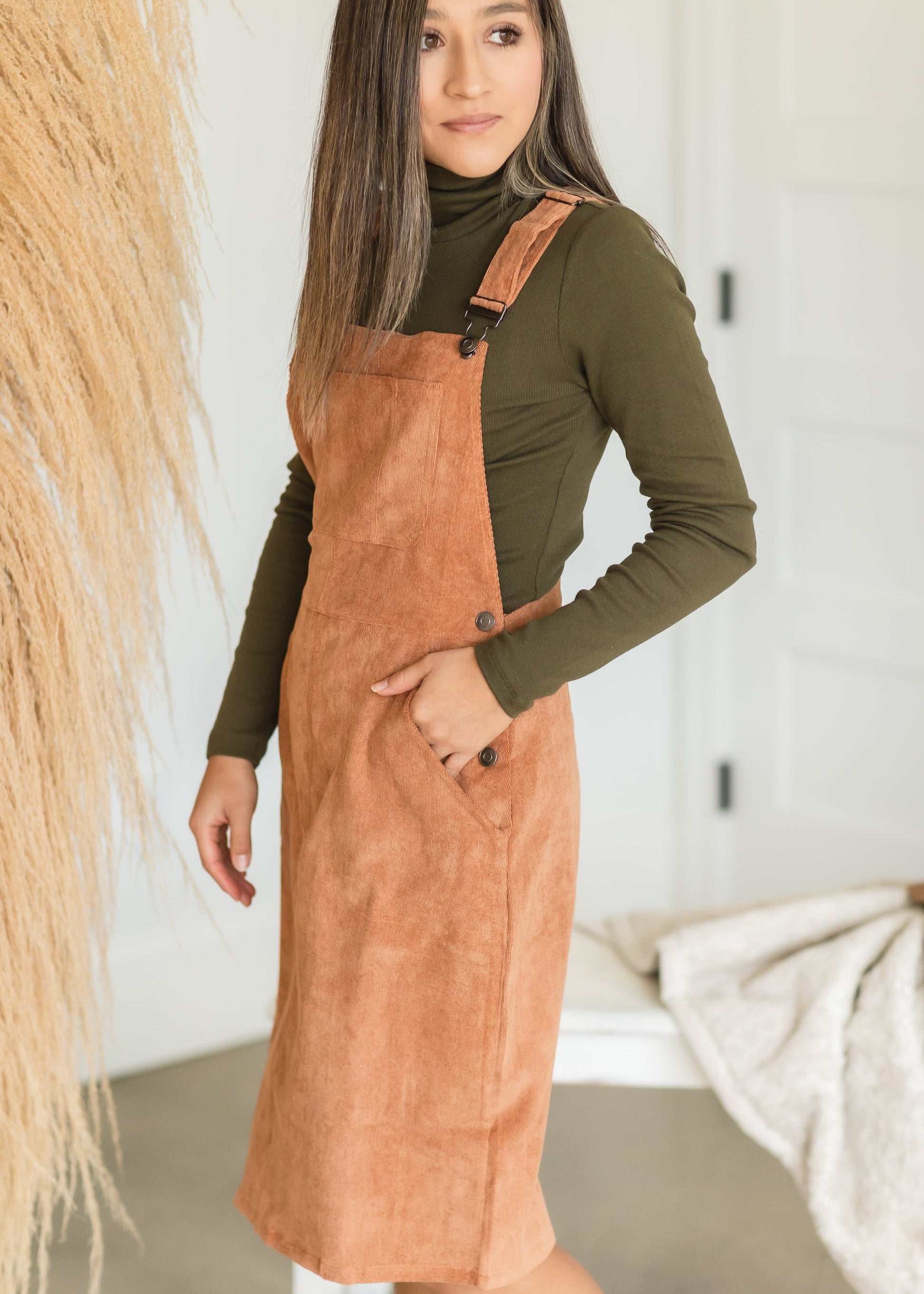 Camel Corduroy Overall Dress Skirts