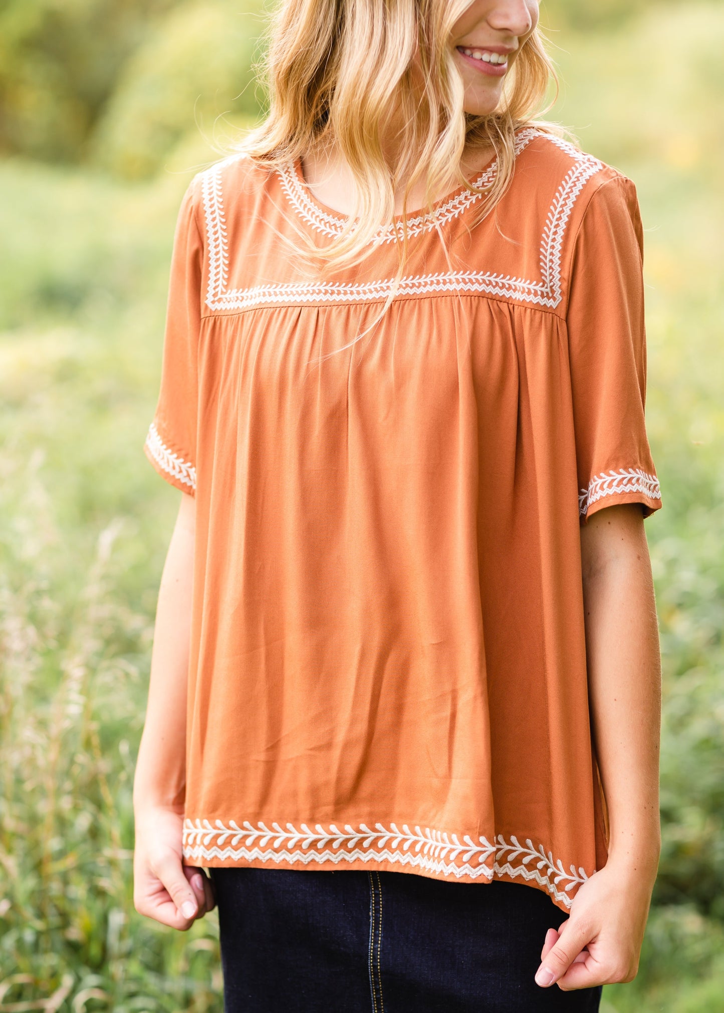 Camel Embroidered Detail Top - FINAL SALE Tops