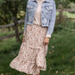 Camel Floral Ruffled Tiered Elastic Waist Midi Skirt Skirts Hayden Los Angeles