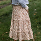 Camel Floral Ruffled Tiered Elastic Waist Midi Skirt Skirts Hayden Los Angeles