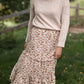 Camel Floral Ruffled Tiered Elastic Waist Midi Skirt Skirts Hayden Los Angeles