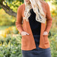 Camel Open Front Waffle Long Sleeve Cardigan Tops