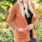Camel Open Front Waffle Long Sleeve Cardigan Tops
