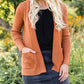 Camel Open Front Waffle Long Sleeve Cardigan Tops