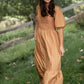 Camel Smocked Bodice Square Neck Midi Dress Dresses Polagram