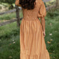 Camel Smocked Bodice Square Neck Midi Dress Dresses Polagram