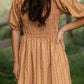 Camel Smocked Bodice Square Neck Midi Dress Dresses Polagram
