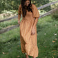 Camel Smocked Bodice Square Neck Midi Dress Dresses Polagram