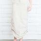 Black, tan or olive option in this long skirt with drawstring waist and side strings to adjust height from midi to maxi