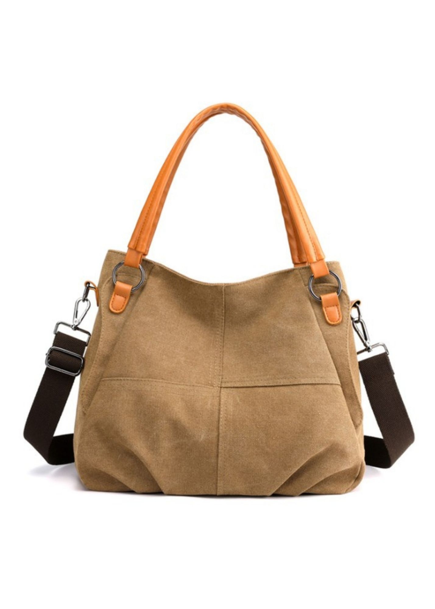 Canvas Handbag Vegan Leather Detail Purse Tote Accessories Dani & Em Coffee