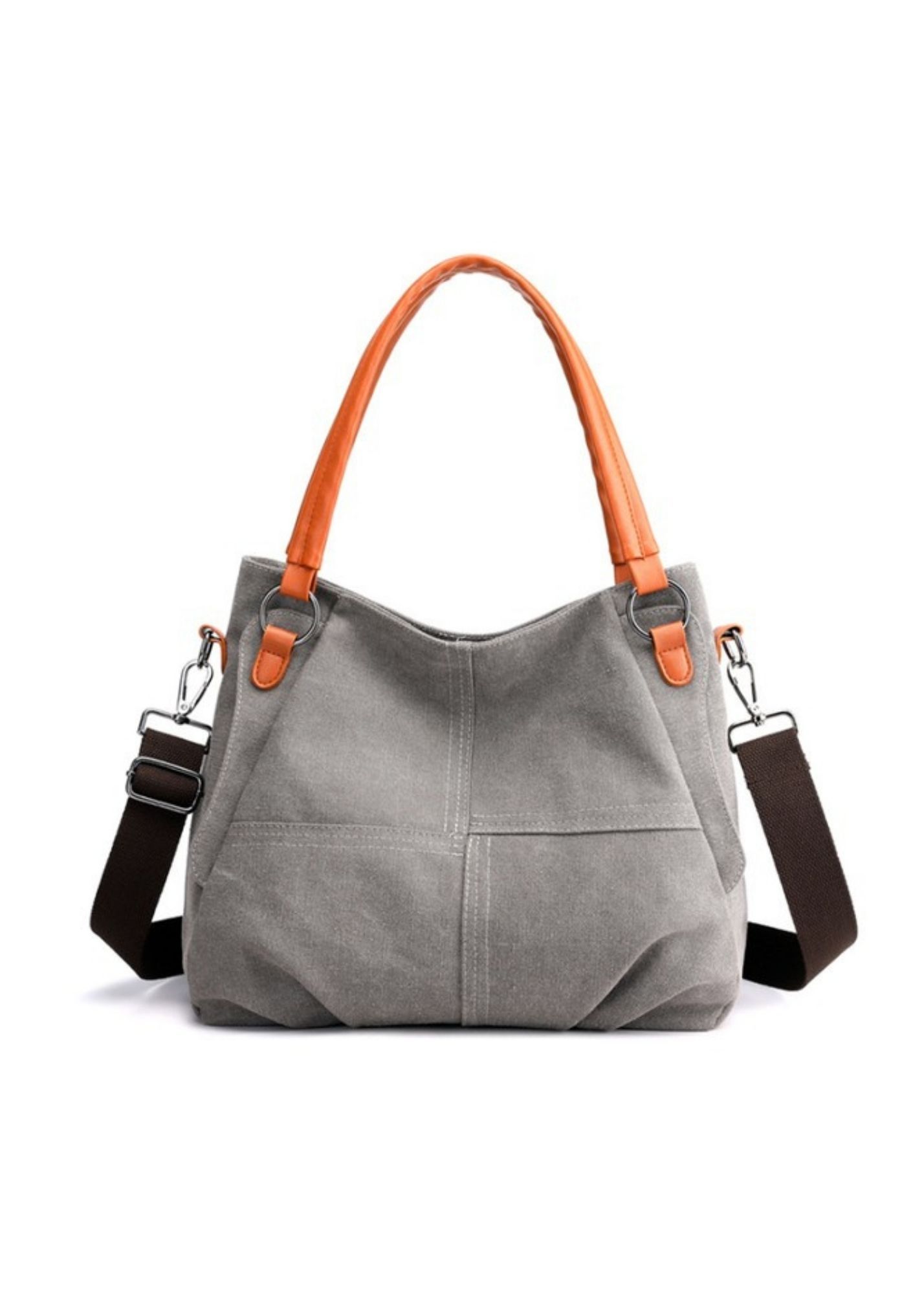 Canvas Handbag Vegan Leather Detail Purse Tote Accessories Dani & Em Gray