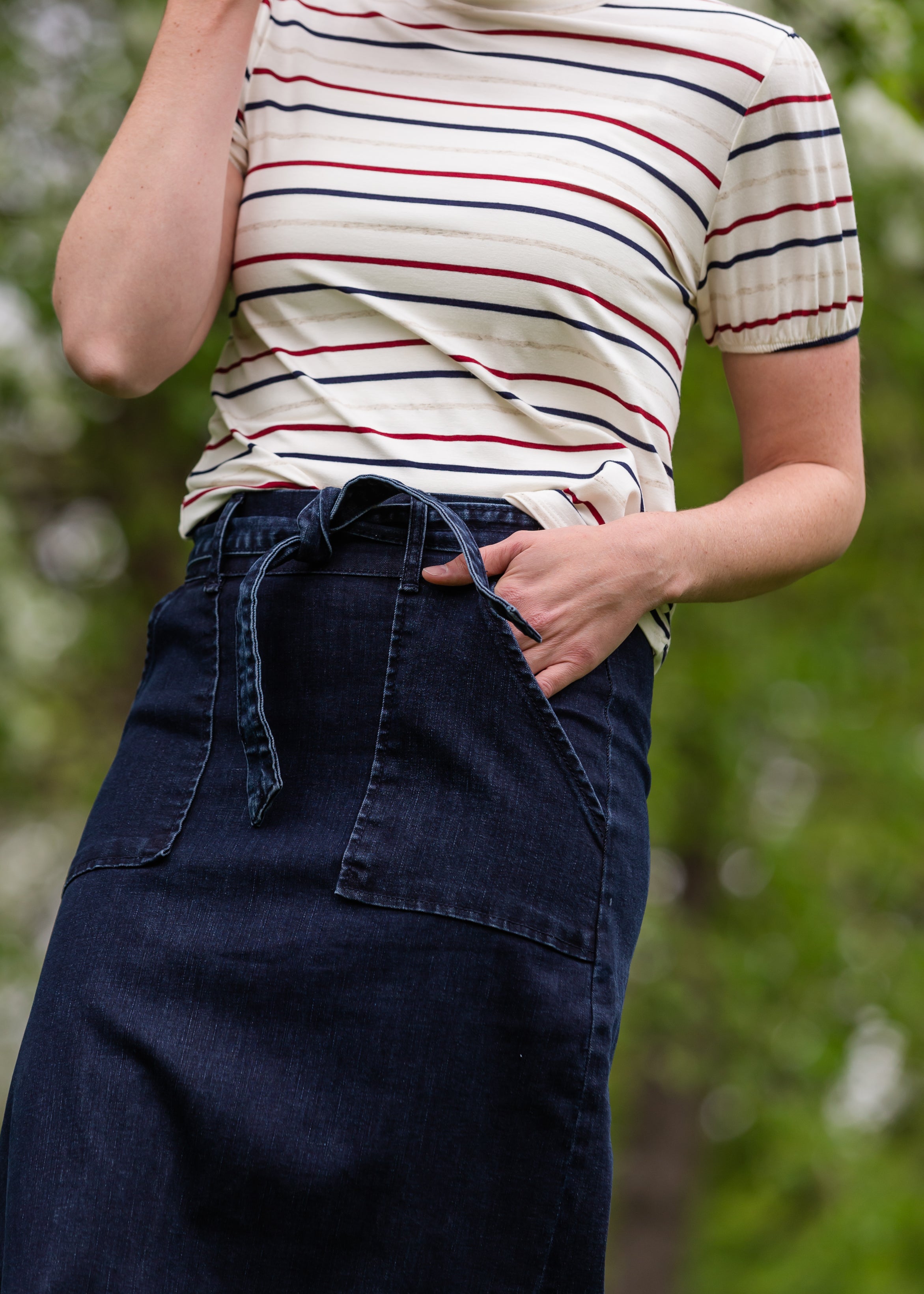 Paper bag wrap denim skirt cheap