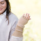 cashmere waffle knit hat and gloves in a taupe color