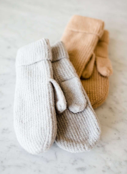 Cashmere Waffle Knit Mittens Accessories Camel