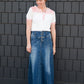 Long a-line denim skirt with a button detail
